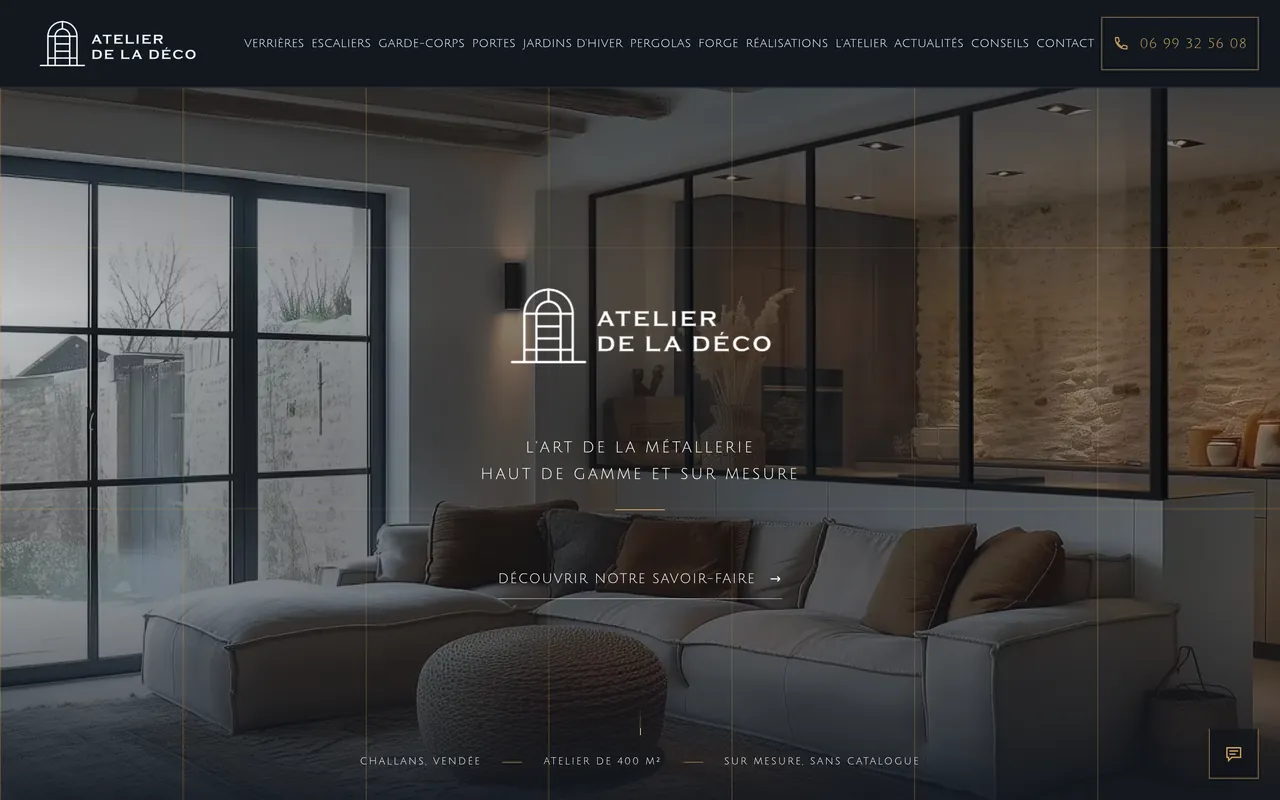 Le site d’Atelier de la Déco, métallerie d’art sur mesure, Challans, réalisé par Odratta