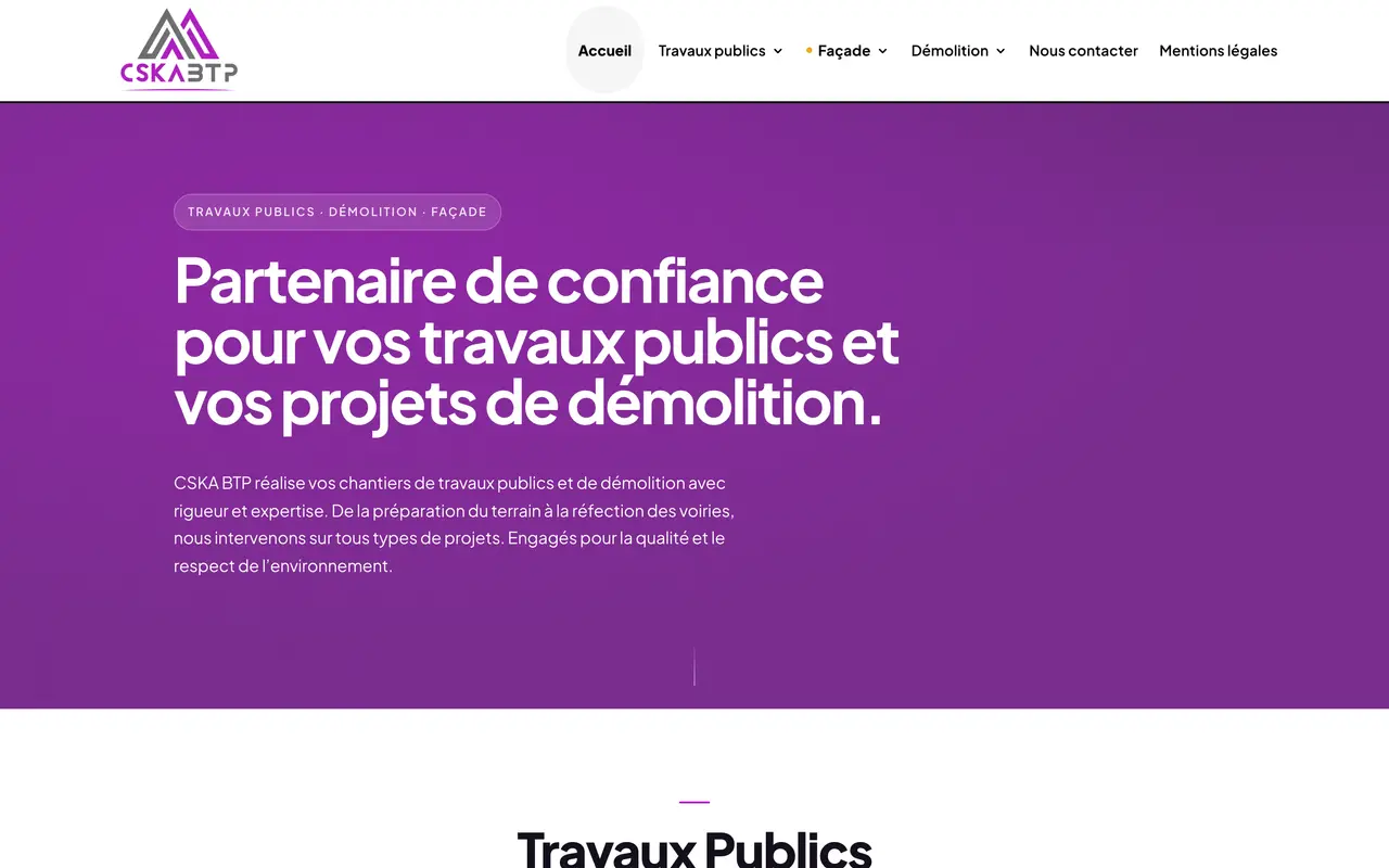 Le site de CSKA BTP, travaux publics, façade, démolition, Val-de-Reuil (27), Normandie, réalisé par Odratta