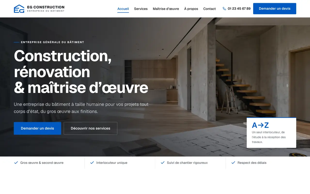 Le site d’EG Construction, bâtiment tout corps d’état, Île-de-France & régions limitrophes, réalisé par Odratta