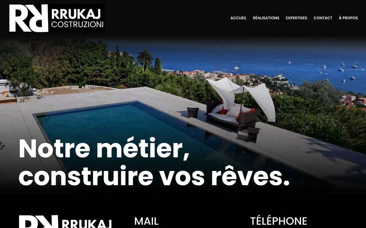 Le site de Rrukaj Costruzioni, construction et travaux publics, Caille, réalisé par Odratta