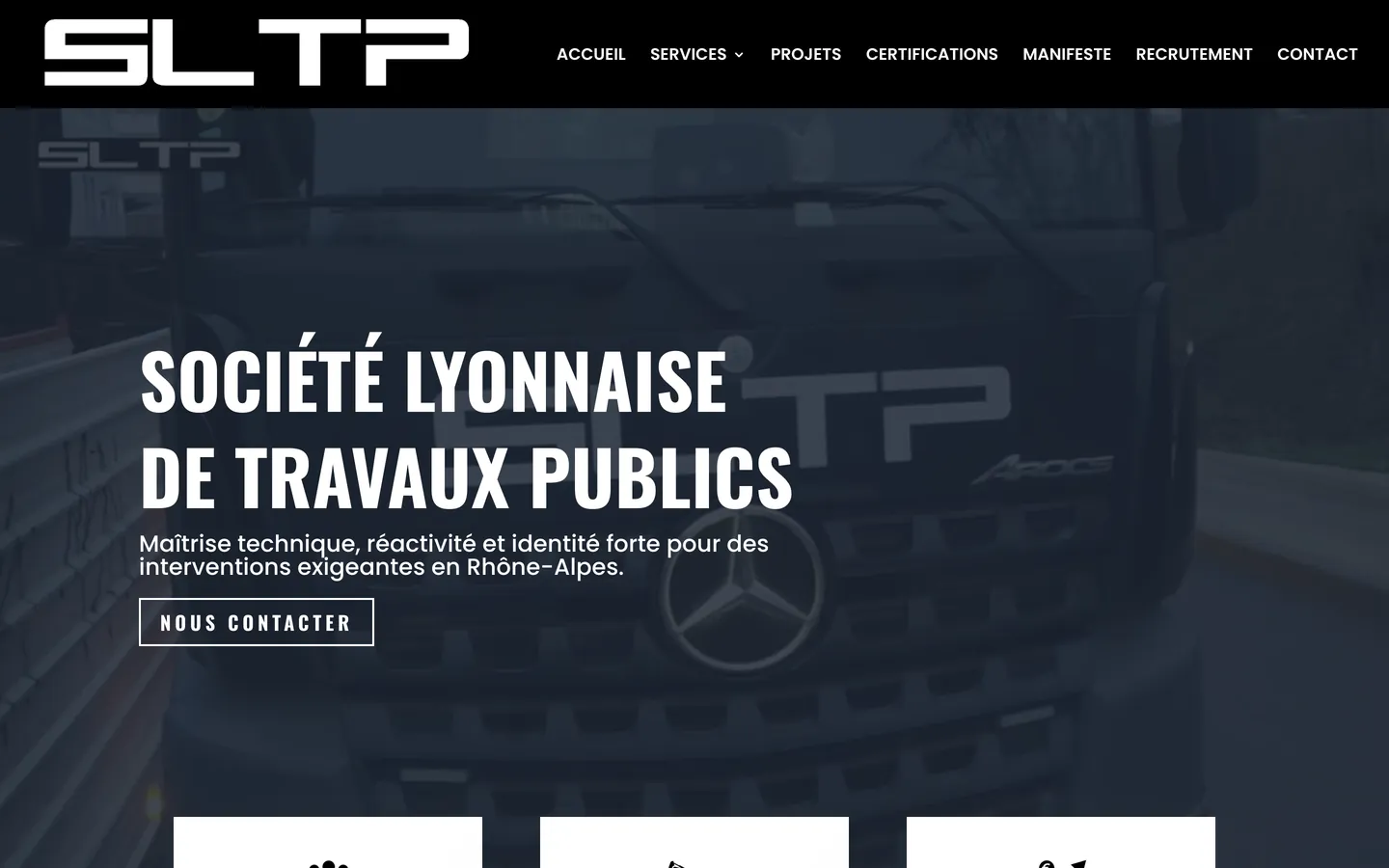 Page Services du site de SLTP, un camion de l’entreprise en fond